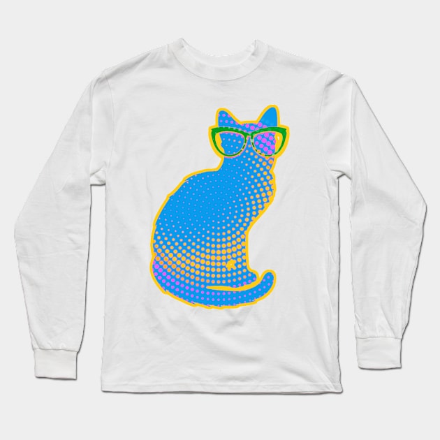 Cat with Glasses Long Sleeve T-Shirt by AlondraHanley